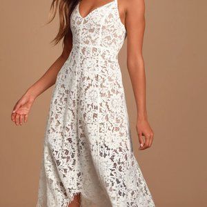 Lulus One Wish White Lace Midi Dress